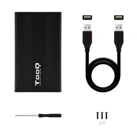 TooQ Caja Externa para Disco Duro 2.5" SATA III Aluminio USB 2.0 TQE-2510B hasta 4TB - Compatible con Windows, Mac, Linux